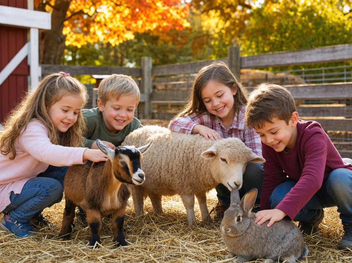 Kids petting friendly animals