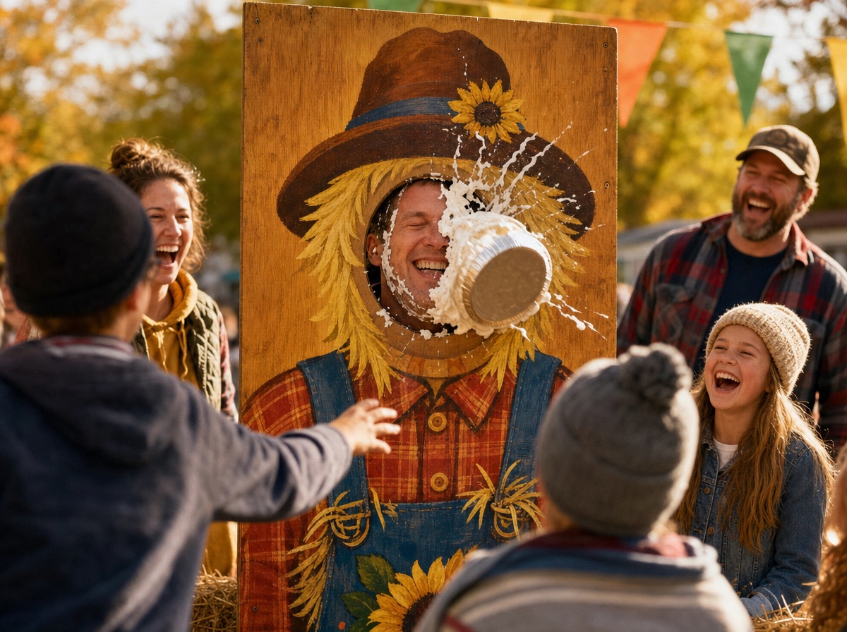 Pie-toss booth at the fall festival